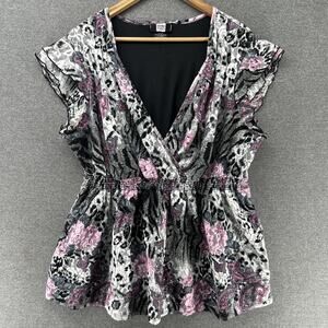 Studio 1940 Lace Surplice Blouse Womens Plus Size 22/24 Multicolor Short Sleeve